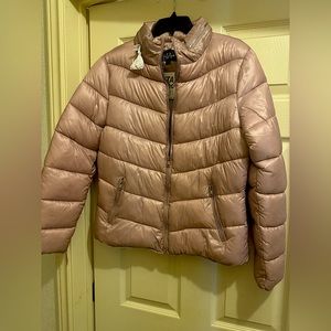 LA Coalition Puffy Mauve Jacket Vegan Friendly Chrome Hardware